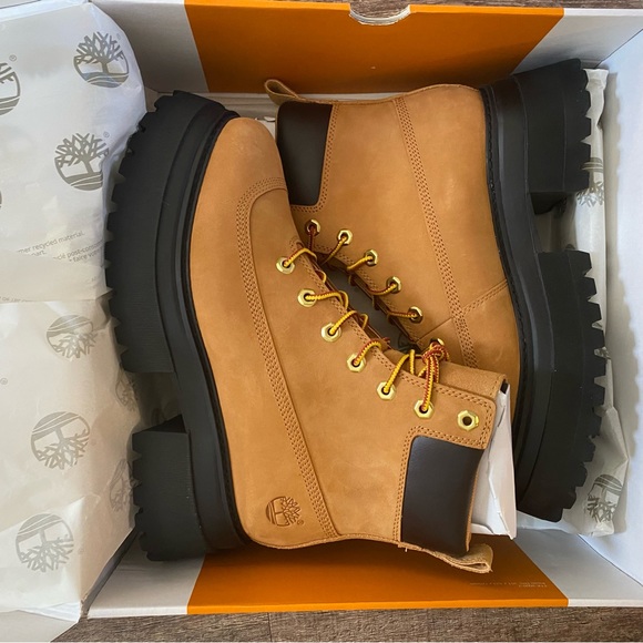 Timberland Boots Women Size 9.5 Timberland Sky Wheat Tan 6in Lace Up Platform - Picture 6 of 8